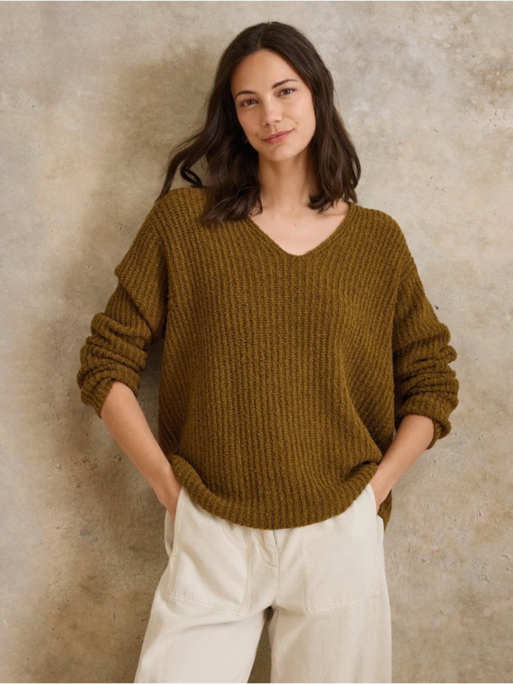 Eileen Fisher Icon V Neck Sweater Gold Leaf